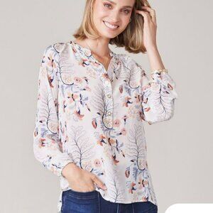 Spartina 449  100% Silk Tunic Blouse Dusty Blues & Rusty Pinks XS